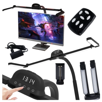 Lampa Biurkowa LED RGB do Monitora ze Składaną Konstrukcją, Regulowaną Jasnością i Pełnym Spektrum Światła, z Mocowaniem do Blatu, Ochrona Oczu, Alogy VisionBar™ – Czarna