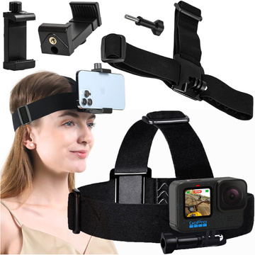 Opaska na głowę kask Uchwyt 2w1 do telefonu, kamer sportowych GoPro Hero, DJI, SJCAM, EKEN Alogy czarny