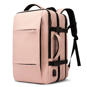 Bange Rucksack Reiserucksack, erweiterbarer Business-Rucksack, geräumige Tasche für 17,3"-Laptops mit USB-Anschluss, Pink