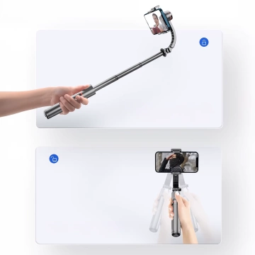 Gimbal stabilny Statyw z pilotem Bluetooth Selfie Stick Lampą LED oświetleniem obrotowy 360° 70cm Techsuit L19s Czarny