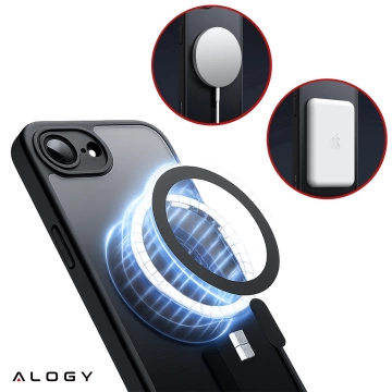 Etui do Apple iPhone 16e obudowa ochronna na telefon Alogy Matte HybridMag™️ Case do MagSafe Matowe Antypoślizgowe Wzmocnione Narożniki Czarne + Szkło Hartowane