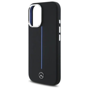 Etui Mercedes do iPhone 16 6.1" Czarny MagSafe Hardcase Silicone Blue Stripe 