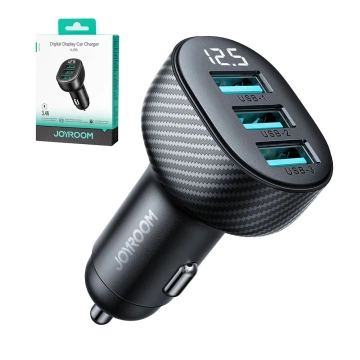 Ładowarka samochodowa Joyroom JR-CCD03 3× USB-A 17 W z wyświetlaczem – czarna