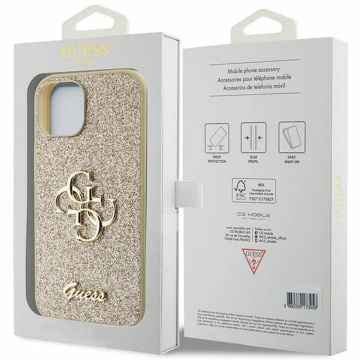 Original GUESS Hardcase GUHCP15SHG4SGD Hülle für iPhone 15 (Fixed Glitter Big 4G / Gold)