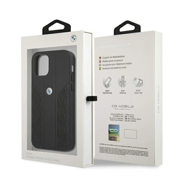 Etui na telefon BMW BMHCP12LRSPPK do Apple iPhone 12 Pro Max 6,7" czarny/black hardcase Leather Curve Perforate