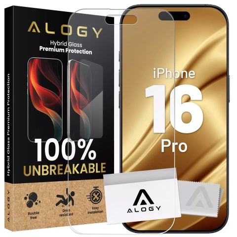 Szkło "NIETŁUKĄCE" do Apple iPhone 16 Pro hybrydowe Alogy Flexi Full Glass 9H płaskie na cały ekran