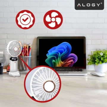 Alogy CoolBreeze™ Kabelloser, tragbarer Tischventilator mit Handyhalterung, USB-C-Ladeanschluss, 18650-Akku – Weiß