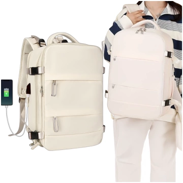 Damen-Reise-Laptop-Rucksack für Koffer, Gepäck, Flugzeug, Arbeit, Schule, 45 x 30 x 20 cm, Alogy Beige