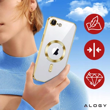 MagSafe-Hülle für Apple iPhone 16 Pro Max Alogy Glamour Luxus-Ringgehäuse Gold-Transparent