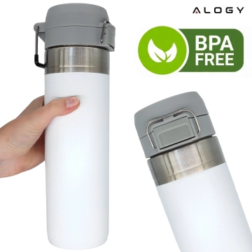 Alogy Thermos ThermoGo™ 800ml Edelstahl-Reisebecher, auslaufsicher, faltbar, ideal für Kaffee, Tee, Sport und Auto, hält Getränke lange warm, weiß