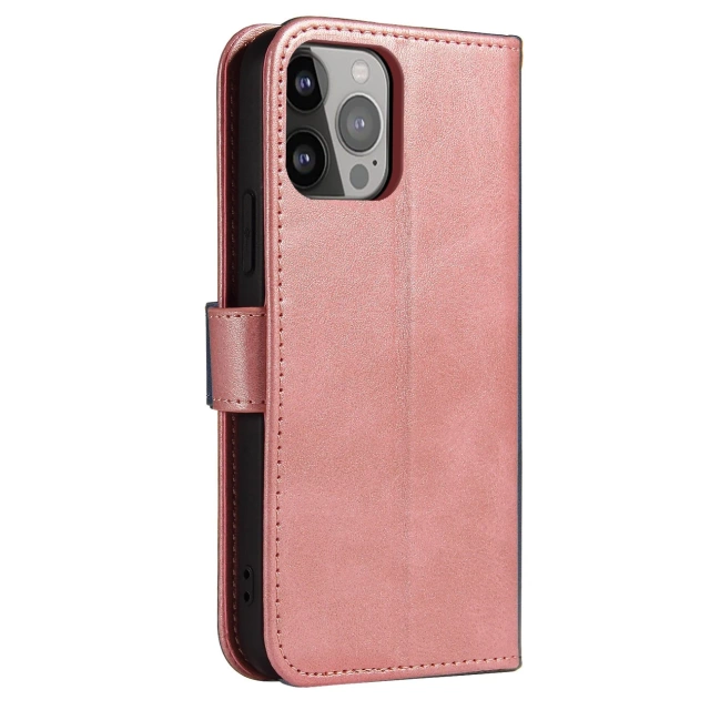 Etui na telefon Magnet Case do iPhone 13 Pro elegancki futerał etui pokrowiec z klapką i funkcją podstawki różowy
