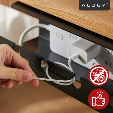 Organizer na Kable 2w1 Pod Biurko i na Ścianę, 40 cm, z Paskiem Klejącym utrzymanie porządku na biurku, Alogy CableHold™ – Czarny