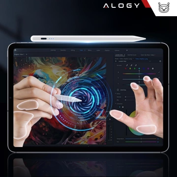 Rysik do Apple iPad Alogy Pencil z funkcją Palm Rejection Pressure Sensing Tilt Magnetyczny USB-C + 3 zapasowe końcówki Biały