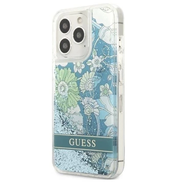 Guess GUHCP13XLFLSN iPhone 13 Pro Max 6,7" zielony/grün Hardcase Flower Liquid Glitter