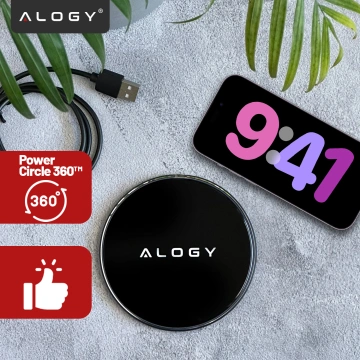 QI kabelloses induktives Ladegerät 15 W schnelle LED Alogy rund für iPhone USB-C-Kabel Schwarz