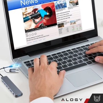 HUB-Splitter Alogy-Adapter für Computer-Laptop mit USB-C auf 3x USB-A 2.0 1x USB-A 3.0 Grau