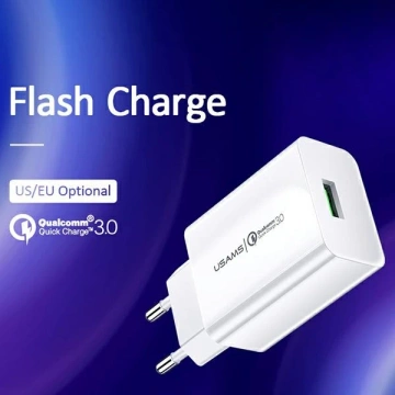 USAMS Ładowarka sieciowa 1x USB T22 18W 3A QC3.0 + kabel USB-C 1m biały/white (T48) T48OCLN01