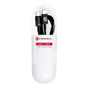 USB-C-auf-USB-C-Kabel Forcell PD 48 W QC 2.0 1 m TPE-Synchronisationsschlauch Schwarz