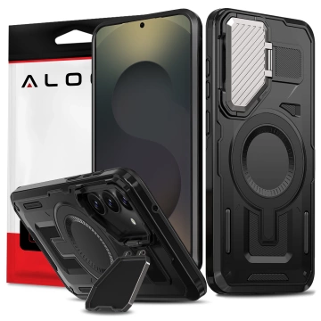 Etui do Samsung Galaxy S25 Plus Case do MagSafe Wzmocniona Pancerna ochrona obiektywów z funkcją podstawki obudowa na telefon Alogy HeavyDuty Mag™️ + Szkło