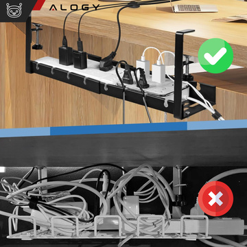 Kabel-Organizer unter der Tischplatte, verstellbare Ablage für Kabel, Schreibtischleiste, Aluminiumhalter Alogy Black