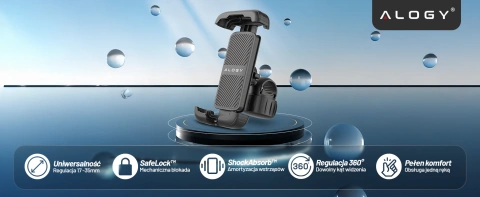Uchwyt rowerowy do telefonu 4.7–6.8" – regulowany, obrót 360°, stabilne mocowanie na kierownicę roweru i motocykla – Alogy Sport Pro-Fit™ Czarny