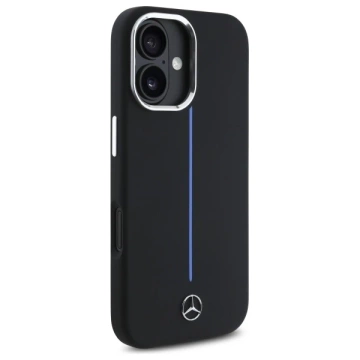 Etui Mercedes do iPhone 16 6.1" Czarny MagSafe Hardcase Silicone Blue Stripe 
