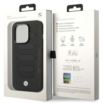 Etui na telefon BMW BMHMP14X22RPSK do Apple iPhone 14 Pro Max 6,7" czarny/black Leather Seats Pattern MagSafe