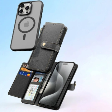 iPhone 15 Pro Max Dux Ducis Lawa Wallet Mag Lederhülle Schwarz