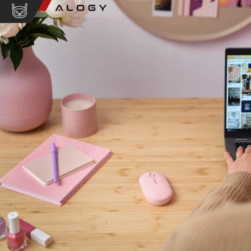 Alogy kabellose Maus, kleine ergonomische Maus für Laptop, PC, Bluetooth, 2,4 GHz, leises Rosa