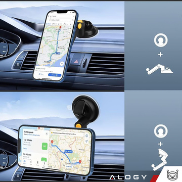Uchwyt samochodowy magnetyczny na telefon do samochodu auta na szybę kokpit deskę do telefonu Mag Safe Alogy Czarny