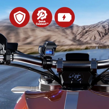 Kewig USB-A Motorradladegerät 18W, QC-Schnellladung, wasserdicht (IP65) mit Ein-/Ausschalter und LED-Hintergrundbeleuchtung, Lenkerhalterung, für Handy, Kamera und Gegensprechanlage – Schwarz