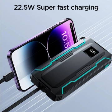 Joyroom 10000 mAh 22,5 W Powerbank mit USB-C- und Lightning-Kabel Schwarz