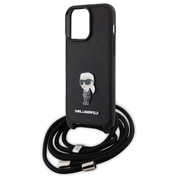 Etui Karl Lagerfeld KLHCP15XSASKNPSK do iPhone 15 Pro Max 6.7" hardcase czarny/black Crossbody Saffiano Monogram Metal Pin Karl & Choupette