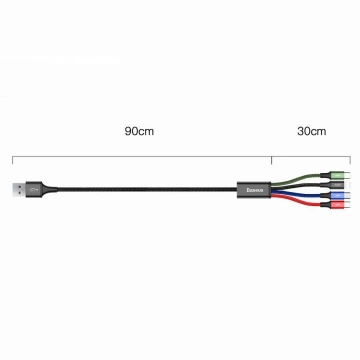 Baseus kabel przewód USB 4w1 Lightning / 2x USB Typ C / micro USB w nylonowym oplocie 3.5A 1.2m czarny (CA1T4-B01)