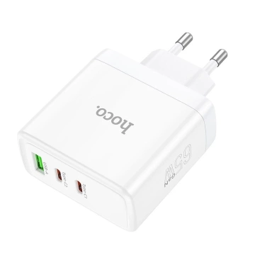 Ładowarka sieciowa HOCO 2 x Typ C + USB A QC PD 65W GaN Biała