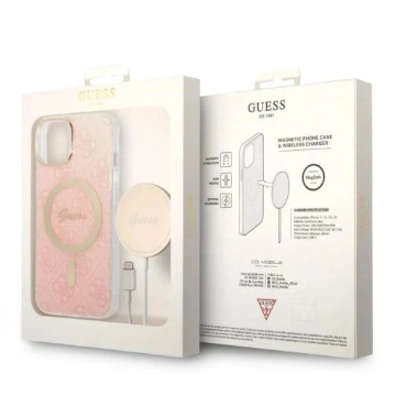 Zestaw Guess GUBPP14SH4EACSP Case Charger iPhone 14 6,1" różowy/pink Hard Case 4G Print MagSafe