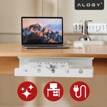 Organizer na Kable 2w1 Pod Biurko i na Ścianę, 40 cm, z Paskiem Klejącym utrzymanie porządku na biurku, Alogy CableHold™ – Biały
