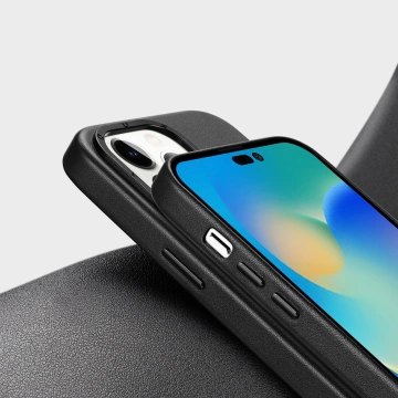 Dux Ducis Grit Ledertasche für iPhone 14 Pro Max Elegante Kunstlederhülle (MagSafe-kompatibel) Schwarz