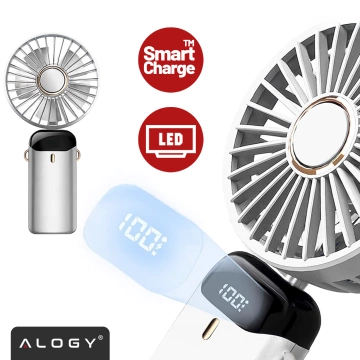 Wentylator Wiatrak Ręczny Bezprzewodowy, Przenośny i Biurkowy, z Uchwytem na Telefon, Ładowanie USB-C, Bateria 18650, Alogy CoolBreeze™ – Biały