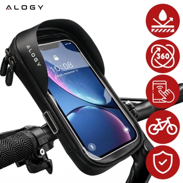 Etui torba wodoodporna rowerowa sakwa na rower na telefon 6.4 cali uchwyt na kierownicę 0.5L Alogy czarna