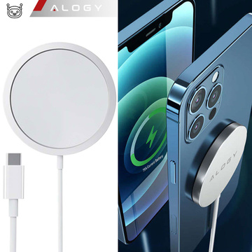 Ładowarka indukcyjna do iPhone 12/13/14/15/16/17 PRO / MAX/ MINI/ ULTRA Alogy do MagSafe bezprzewodowa 20W  Biała