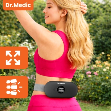 Pas Grzejący z Masażerem na okres i plecy - przeciwbólowy, ciepło + wibracje, 6 poziomów intensywności, akumulator 1800 mAh - Dr.Medic ThermoPulse™ Czarny