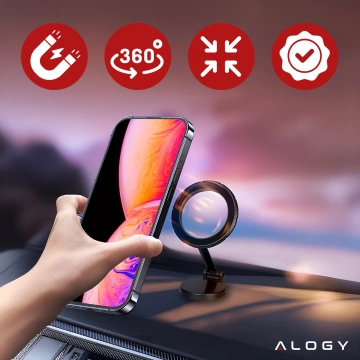 Uchwyt samochodowy na telefon do MagSafe Uchwyt magnetyczny Alogy Car Holder na deskę rozdzielczą do auta Czarny