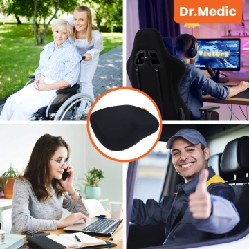 DR.MEDIC ComfySeat™ Ergonomisches Bürositzkissen mit Steißbeinstütze für Auto- und Bürostühle, Schwarz