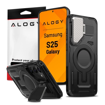 Etui do Samsung Galaxy S25 Case do MagSafe Wzmocniona Pancerna ochrona obiektywów z podstawką obudowa ochronna na telefon Alogy HeavyDuty Mag™️ + Szkło hartowane 