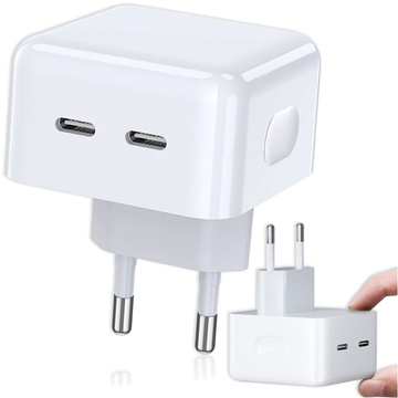 Ładowarka sieciowa szybka 35W 2x USB-C USB typ C PD do iPhone Alogy 2-portowa kostka Biała