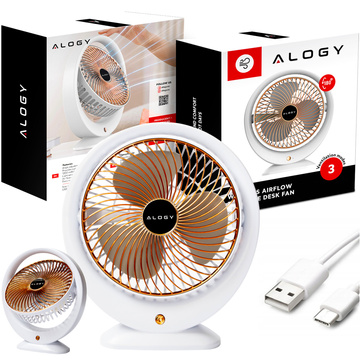 Schreibtischventilator, Standventilator, leistungsstark, klein, tragbar, kabellos, 1200 mAh, USB-C, Alogy White