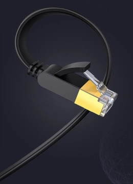 Płaski kabel UGREEN  przewód internetowy sieciowy Ethernet patchcord RJ45 Cat 7 STP LAN 10 Gbps 10 m czarny (NW106 11265)
