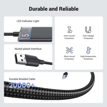 HUB Ugreen CM653 4x USB-A 3.0 5Gb/s zasilanie LED Czarny