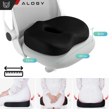 Poduszka ortopedyczna do siedzenia Alogy Seat Pillow do auta na krzesło do biurka siedzisko na fotel z pianką Memory Foam zapamiętująca Czarna